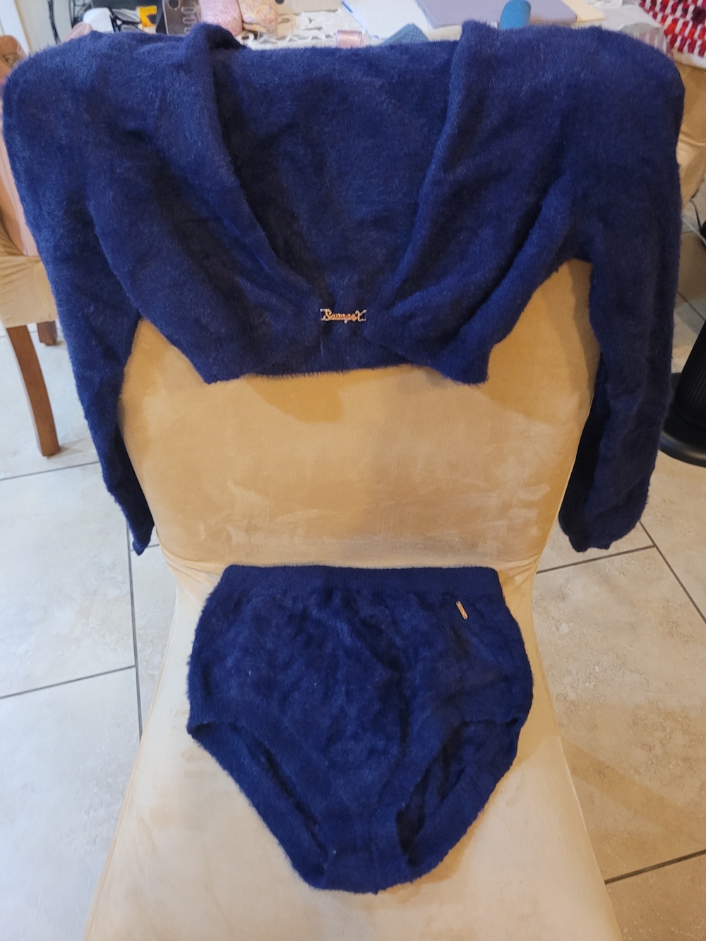 Fenty Beauty Navy Fuzzy Bandeau Top and High-Waist Brief Set